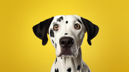 A dalmatian dog with a yellow background