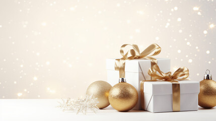 Fototapeta na wymiar Christmas gift boxes with balls and decoration