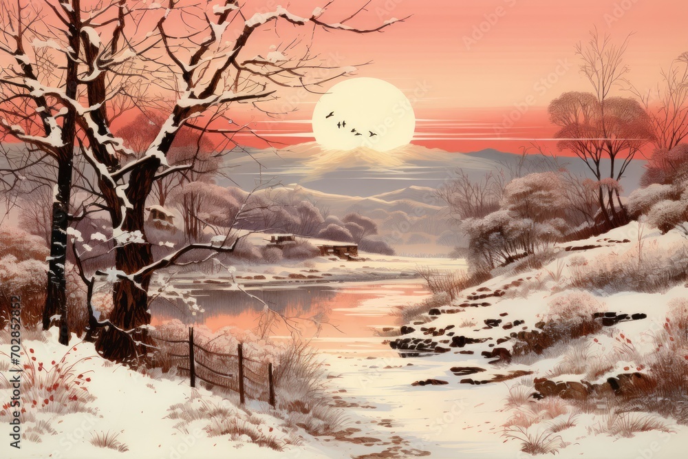 Sticker Frosty Morning Landscapes - Generative AI