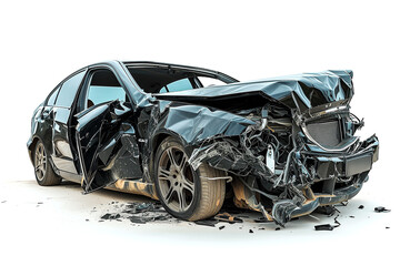 Black car accident, isolated on a white background