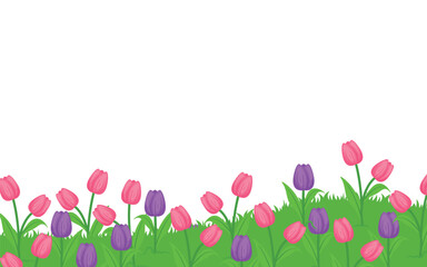 Grass with Flower Bottom Border for Background Element Decoration Vector Illustration