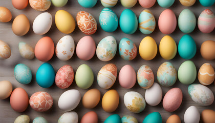 Fototapeta na wymiar Beautiful colourful easter eggs with copy space