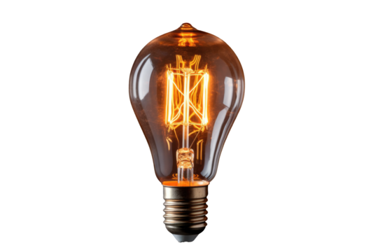 Illuminated Edison Light Bulb Glowing Warmly transparent background, png