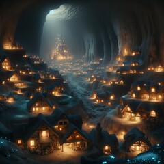 Obraz premium bioluminescent cavern village