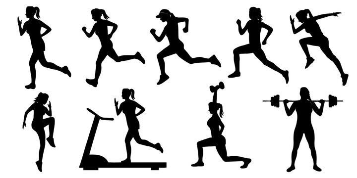silhouettes of running woman