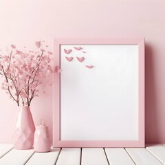Picture Frame Mockup for Valentine's Day, Picture Frame with Pink background for Valentine