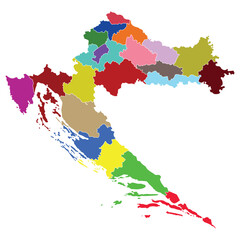 Croatia map. Map of Croatia in administrative provinces in multicolor