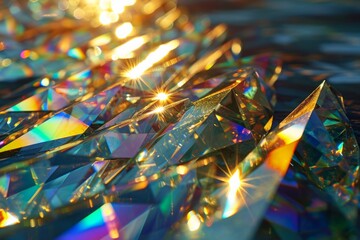 Broken glass background with holographic sun lights.