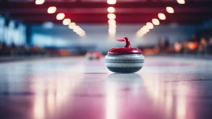 Foto op Plexiglas Curling stone on ice on blurred background © sonatik