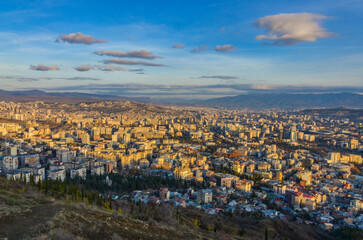 Naklejka premium Vere, Vake and Didube districts of Tbilisi scenic view from Mtatsminda Mountain