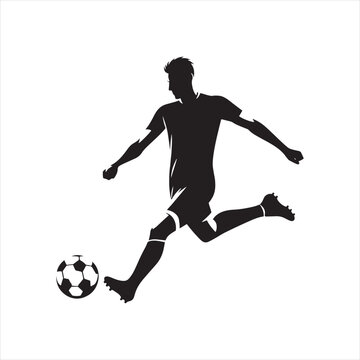 Dynamic Strategies: A Silhouette of a Football Player Strategizing on the Field, Great for Sports Campaigns and Sportsman Black Vector Stock

