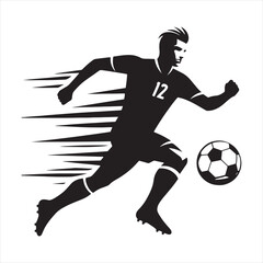 Fototapeta na wymiar Victory Sprint: Football Player Silhouette Racing Towards Success, Perfect for Sports Marketing and Sportsman Black Vector Stock 