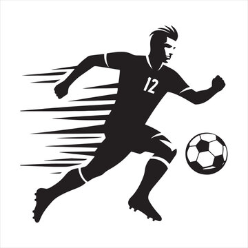 Victory Sprint: Football Player Silhouette Racing Towards Success, Perfect for Sports Marketing and Sportsman Black Vector Stock
