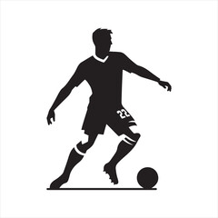 Precision Shot: Silhouette of a Football Player Taking a Strategic Kick, Ideal for Sports Illustrations and Sportsman Black Vector Stock
