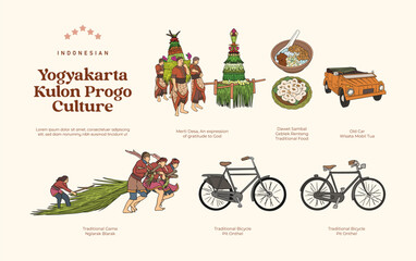 Isolated Indonesia Kulon Progo culture handdrawn Illustration