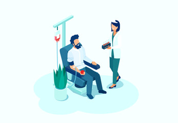 Vector of a young man donating blood