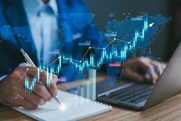 Business people analyze financial data chart trading forex, Investing in stock markets, funds and...