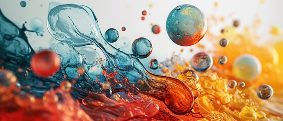 Watercolor painting with abstract fluid pattern and bubble shape with vintage colors. - obrazy, fototapety, plakaty