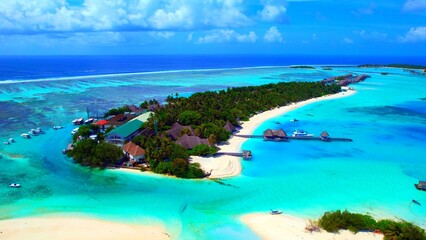 Kudaa Huraa Island - Maldives - Aerial shot over the beautiful holiday island - obrazy, fototapety, plakaty