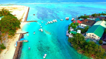 Huraa Island - Maldives - Aerial shot of the beautiful islands in the strait