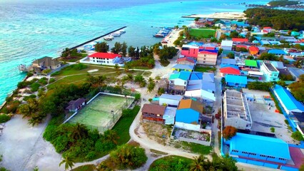 Fototapeta na wymiar Huraa Island - Maldives - Aerial view over the island town