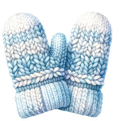 Colorful knitted mittens, winter accessories, watercolor illustration - 702861268