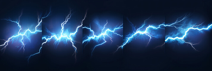 Electric Excitement  Animated Frames of Lightning Strikes and Thunderbolts, Blue Glowing Storm Bolts for Game Assets