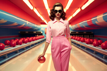 Retro Vintage Lady in a Bowling