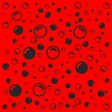 Black soap bubbles on a light red background.