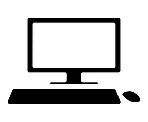 Computer set with monitor, keyboard and computer mouse a vector illustration on white background - obrazy, fototapety, plakaty