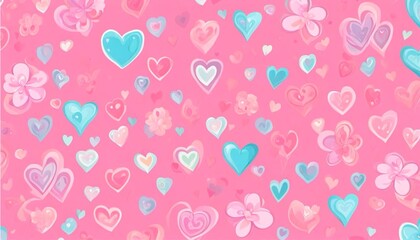 Background pink and blue hearts and flowers on pink Valentine’s Mother’s Day 16:9 ratio