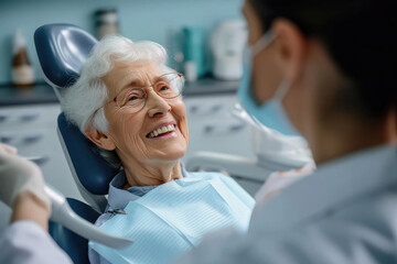 senior patient examine teeth while visiting professional doctor