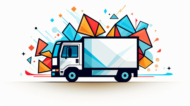 Fast delivery truck icon form lines and triangles