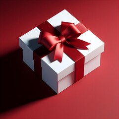 regalo en fondo rojo vista isometrica, san valentin, cumplea&ntilde;os, elegante