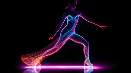Figure ice skating female silhouette neon glowing