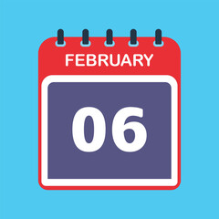6th February calendar icon. Calendar template for the days of February. vector illustrator.