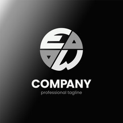 letter EW initial in monochrome flat design circle shape logo vector illustration