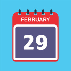 Fototapeta premium 29 February Calendar Date Flat Icon Day 29 Vector Illustration