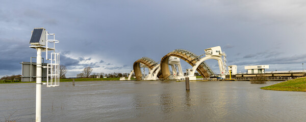 Dam and lock station Amerongen in river Lower Rhine near Maurik in Utrecht province The Netherlands
