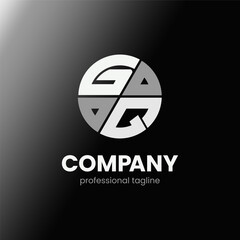 letter GQ initial in monochrome flat design circle shape logo vector illustration