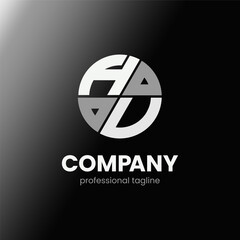 letter HV initial in monochrome flat design circle shape logo vector illustration