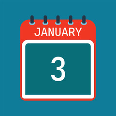 3 January Calendar. Blue Background. Vector Calendar.