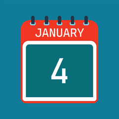 4 January Calendar. Blue Background. Vector Calendar.