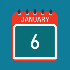 6 January Calendar. Blue Background. Vector Calendar.