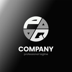letter PQ initial in monochrome flat design circle shape logo vector illustration