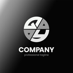letter QY initial in monochrome flat design circle shape logo vector illustration