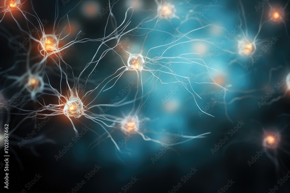 Poster neuron cell with neurons and nervous system, 3d illustration, conceptual abstraction of brain neuron