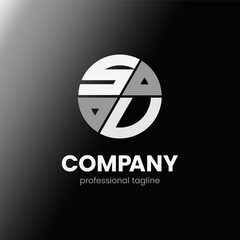 letter SV initial in monochrome flat design circle shape logo vector illustration