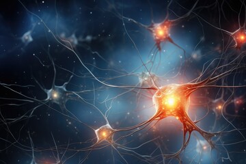 Neuron cell, 3D illustration of neurons and nervous system, computer generated images, Conceptual abstraction of brain neurons, Insight concept, AI Generated