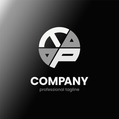 letter TP initial in monochrome flat design circle shape logo vector illustration